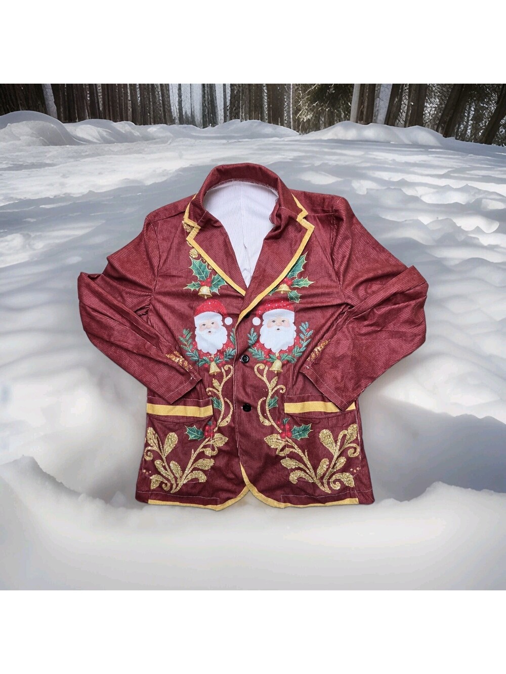 Men's Corduroy Christmas Blazer Jacket Red Santa Claus Holiday Party Size XL